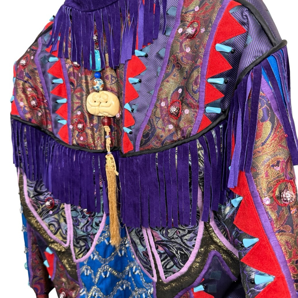 Vintage Judith Roberts Mexico Patchwork Fringe Jacket Beaded Western L/XL - Picture 5 of 16